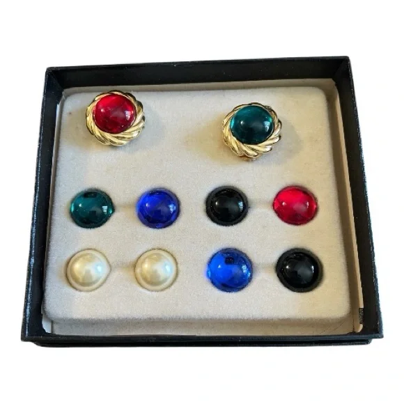 Kenneth Jay Lane Vintage Interchangeable Earring, Clip-On, Multicolors, 5 Pair. - Picture 1 of 5